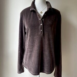 Talbots  Snap Closure Velour Shirt Large Brown  Classic Velvety Cozy